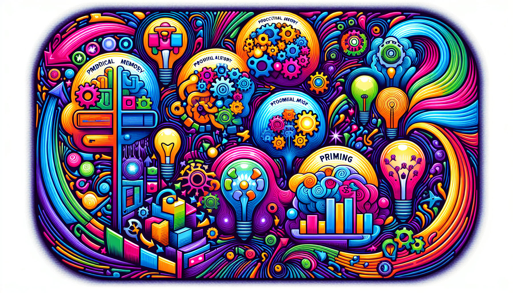 An illustration showcasing the types of implicit memory.