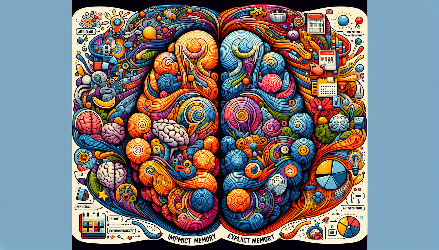 An illustration depicting the differences between implicit and explicit memory.