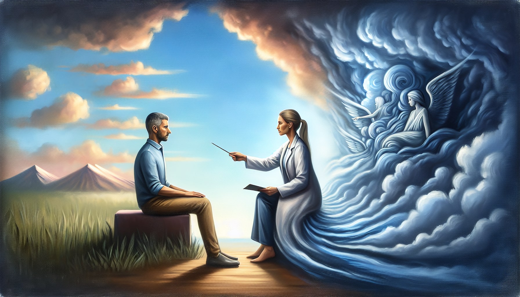 Therapist guiding client through grounding exercise