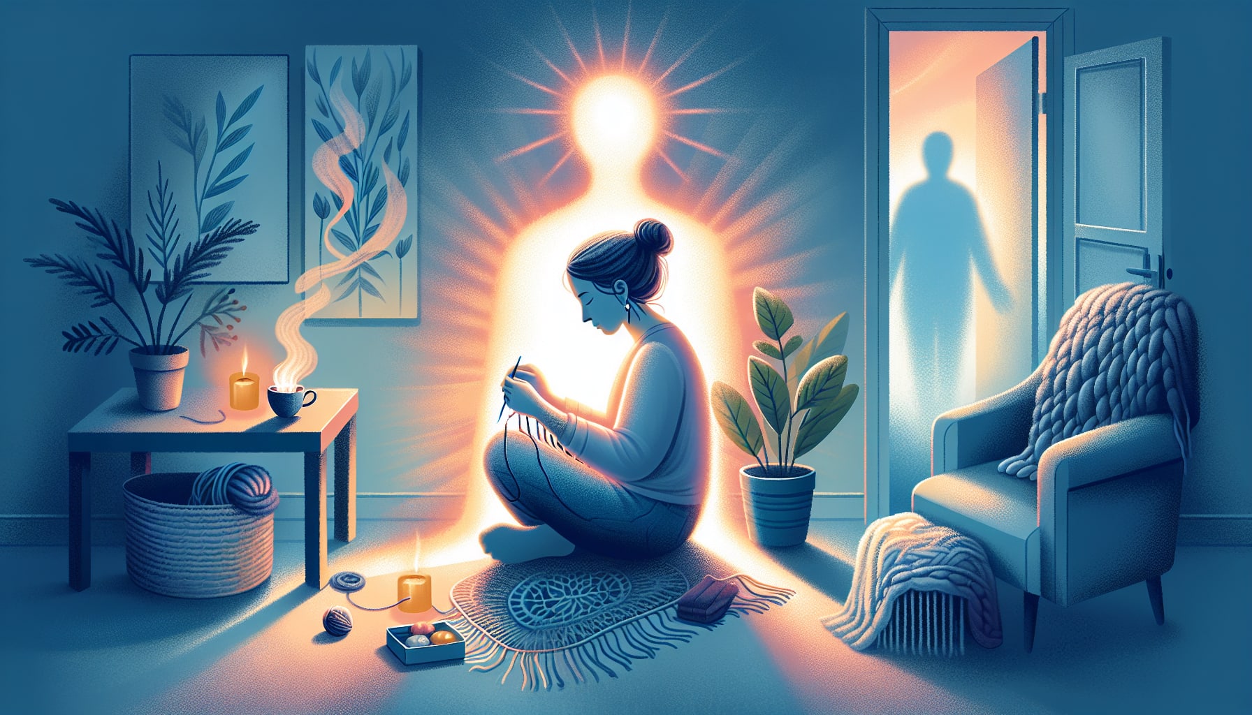 Illustration of a person practicing self-compassion and self-care