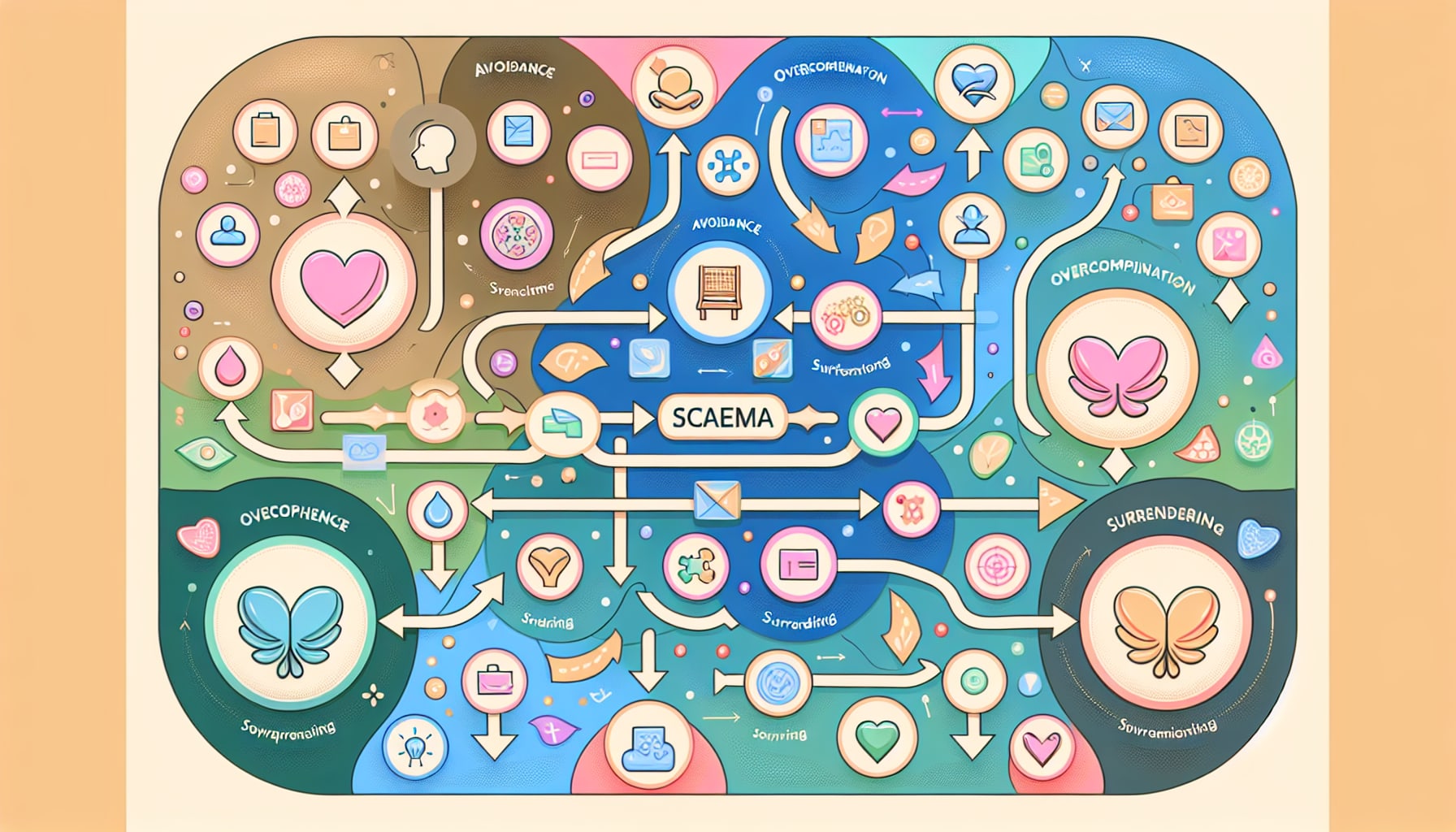 A visual representation of the types of schema coping styles.