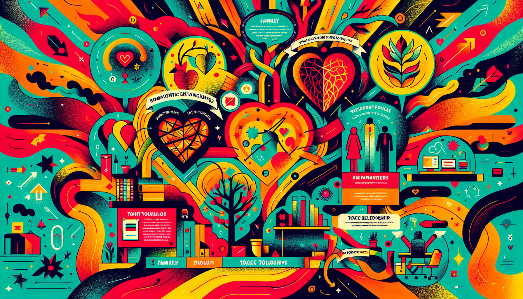 An illustration categorizing different types of toxic relationships.