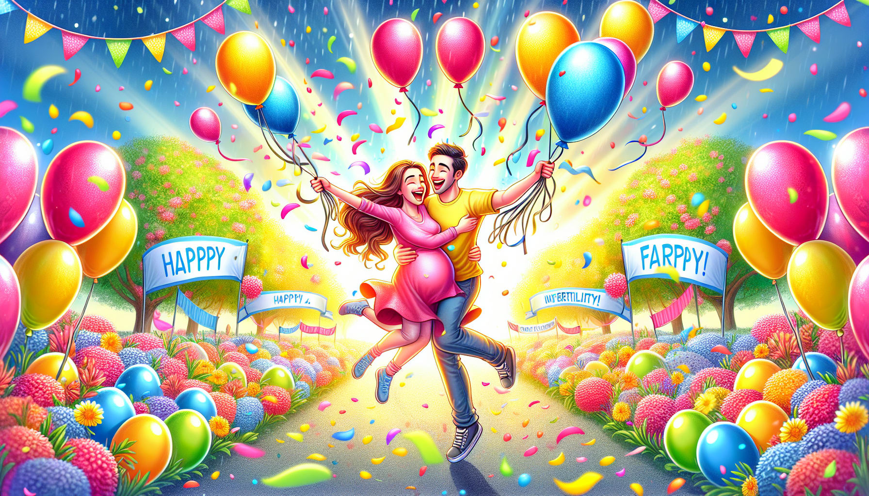 An illustration celebrating success stories of couples overcoming infertility challenges.