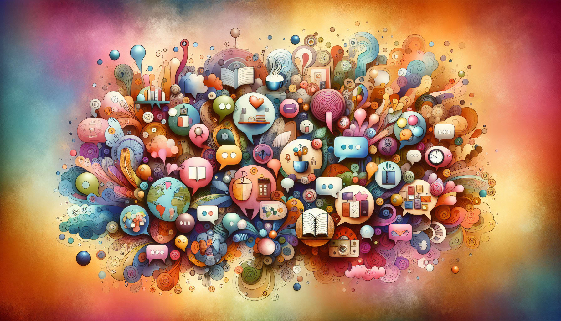 A collection of conversation starters depicted in a colorful illustration.