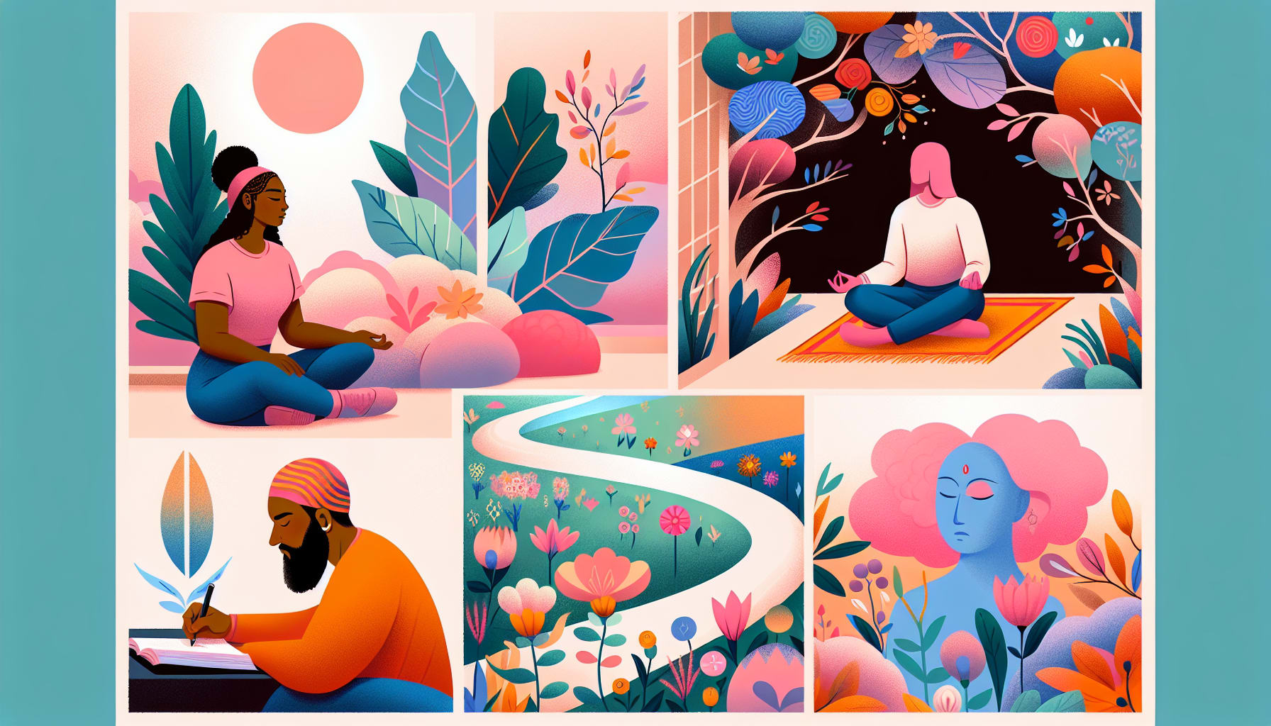 An illustration of self-care strategies for individuals experiencing limerence, emphasizing mental well-being.