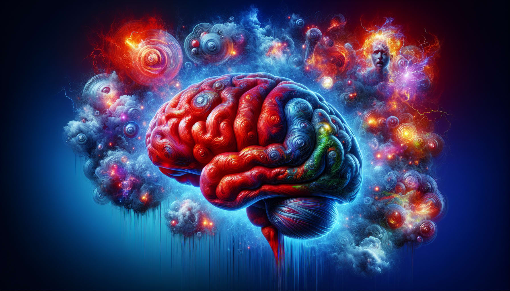 A visual representation of pain catastrophizing showing a brain with highlighted areas indicating distress.