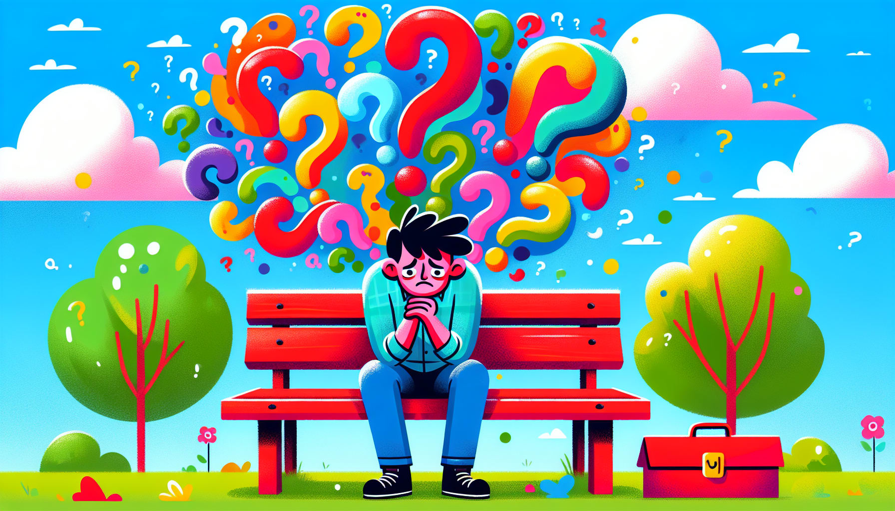 A cartoon representing the emotional turmoil caused by breadcrumbing, with a person surrounded by question marks.