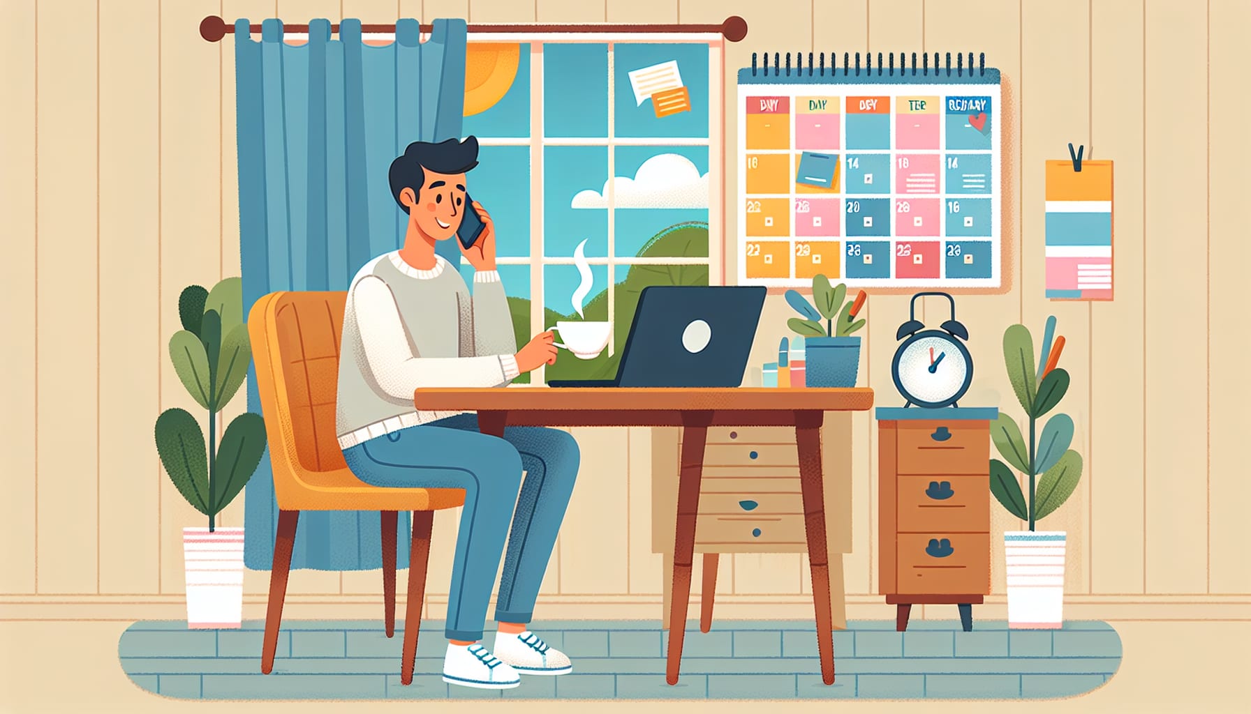 An illustration of a person scheduling their first therapy session with a counselor.