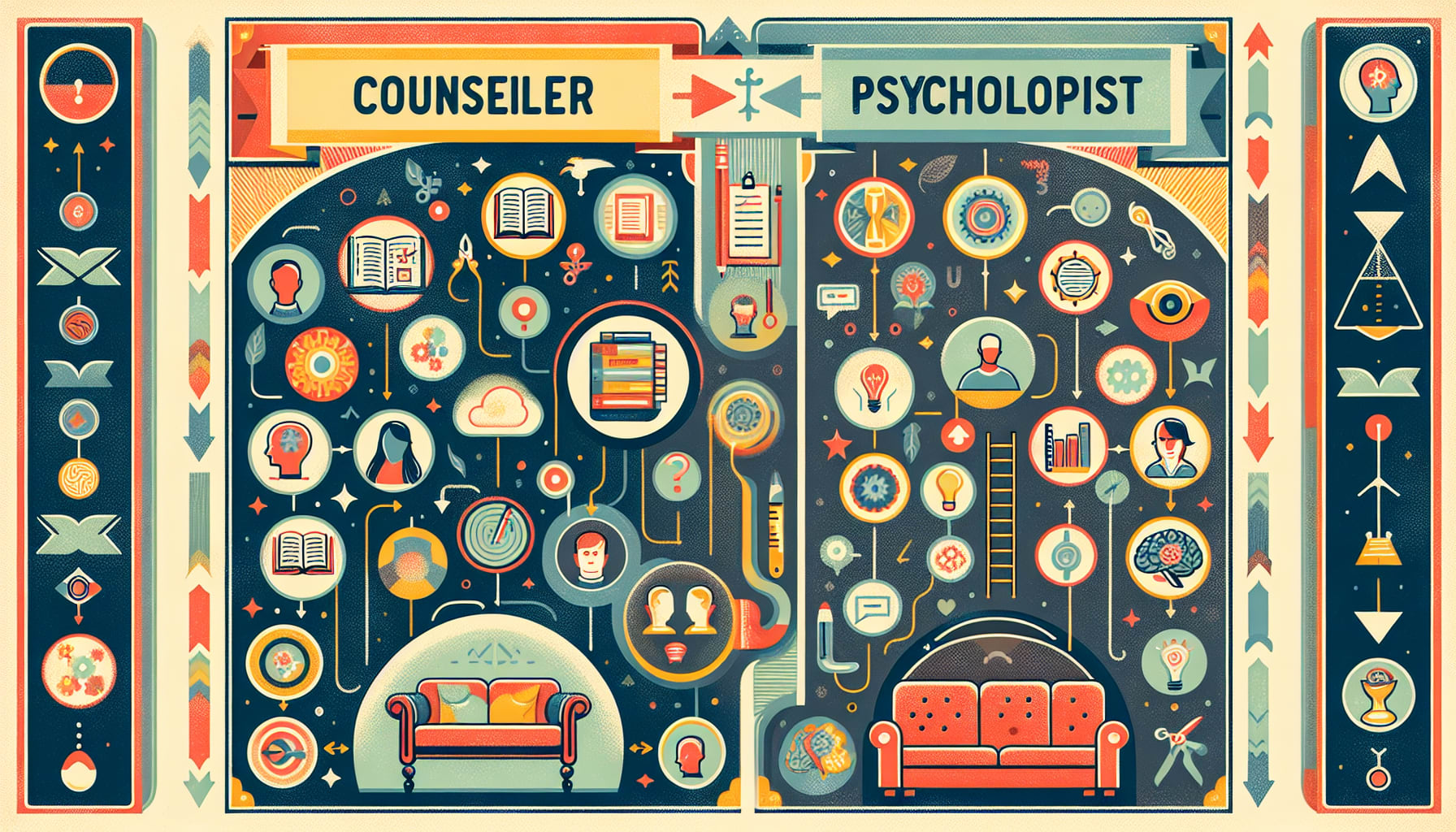 A visual comparison chart illustrating the key differences between counselors, therapists, and psychologists.