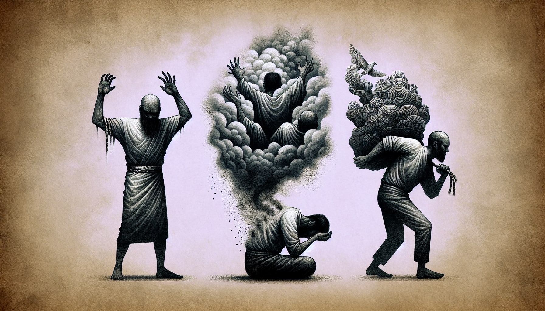 Artistic representation of surrendering, avoiding, and overcompensating behaviors