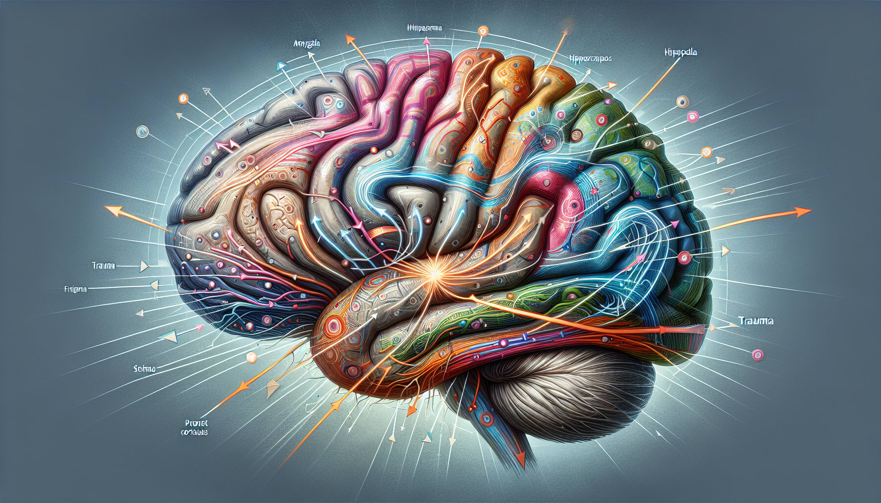 An illustration showing how trauma affects brain function.