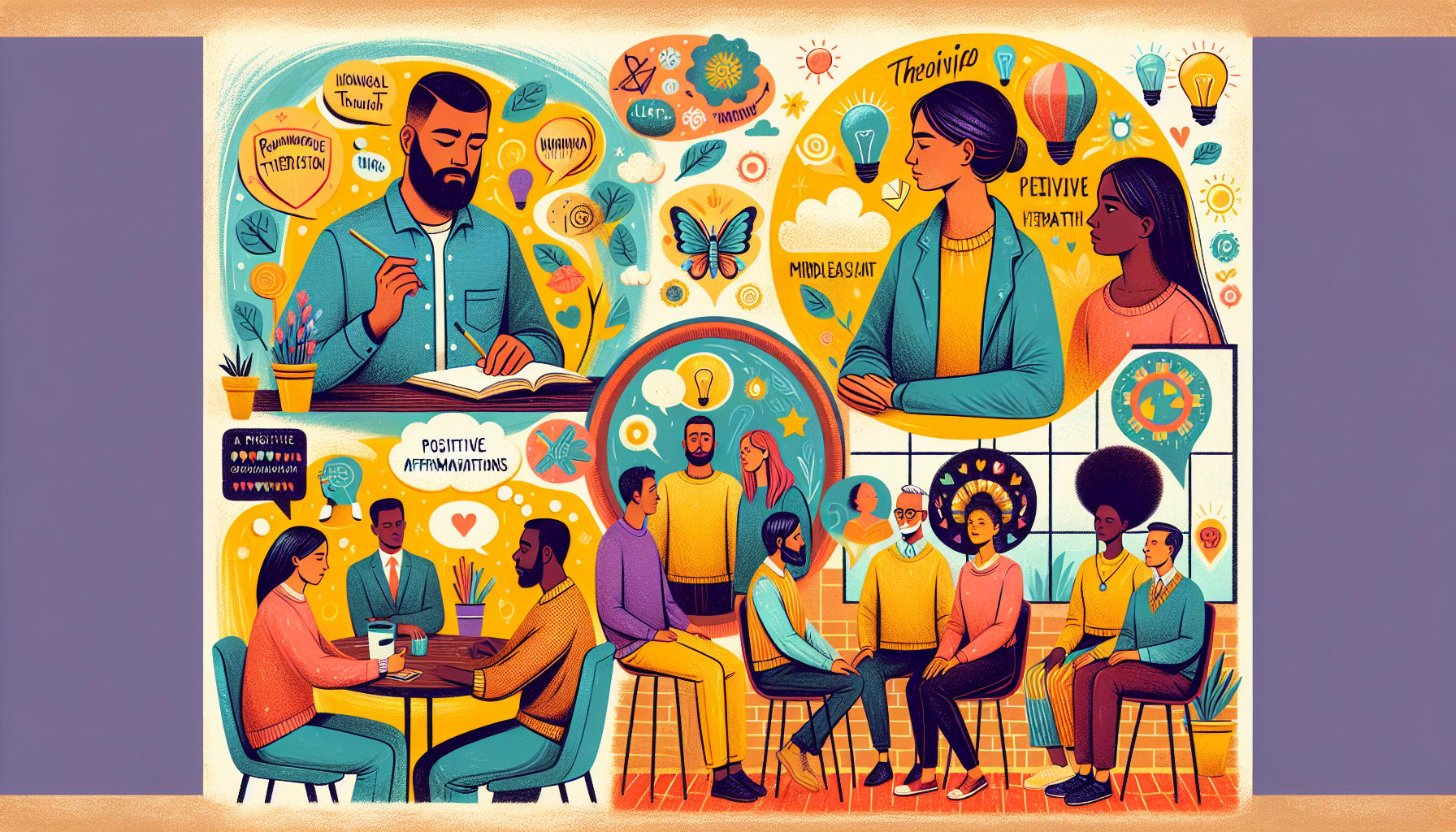 An illustration depicting the applications of REBT in mental health.