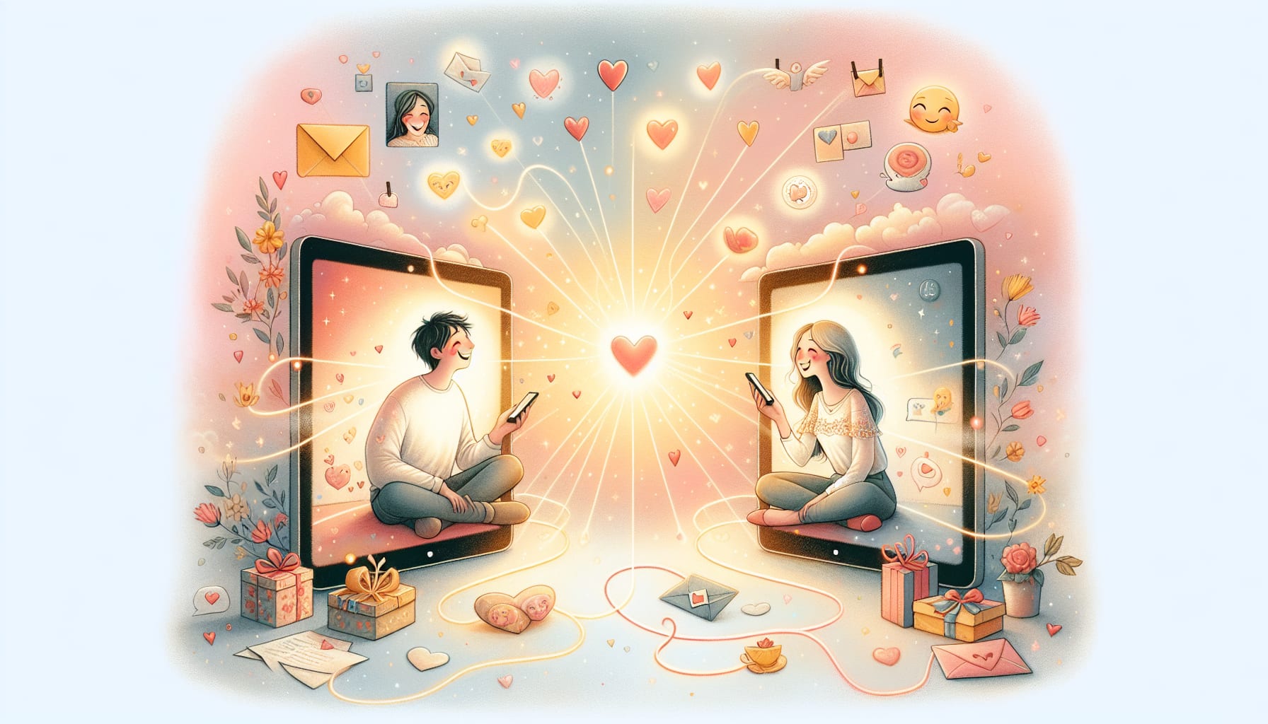 An illustration of creative ways to maintain physical touch in long-distance relationships.