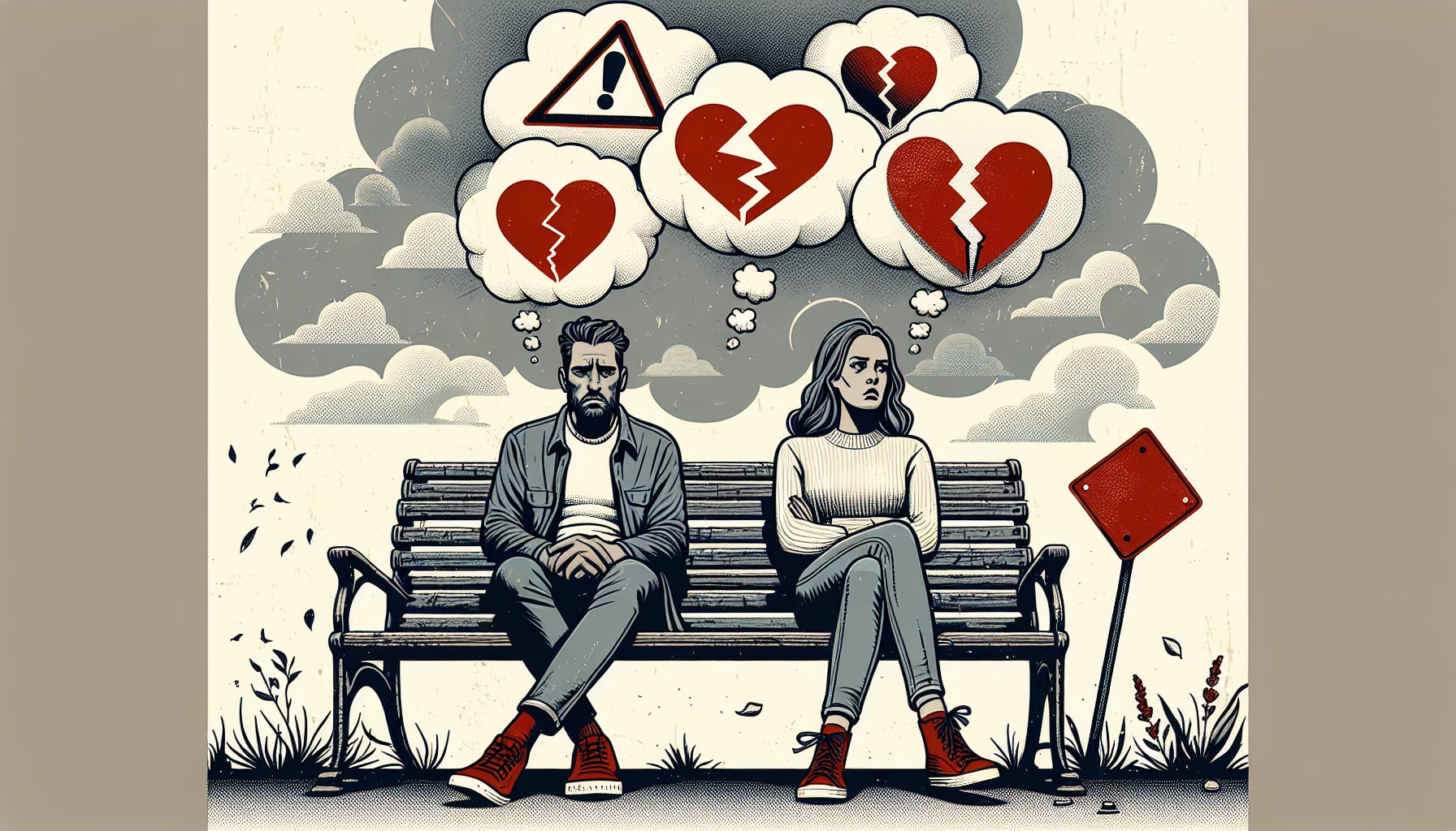 An illustration showing signs that indicate it's time to break up in a relationship.