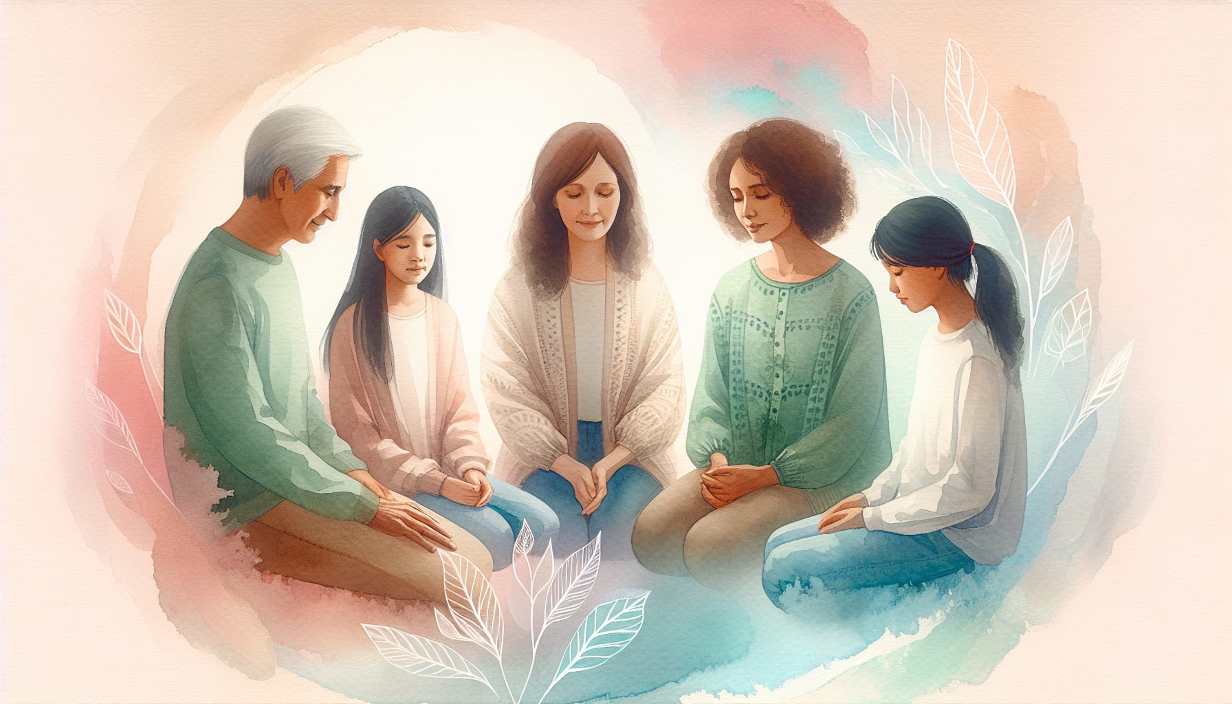 An illustration representing healing from enmeshment trauma, depicting a family in a supportive setting.
