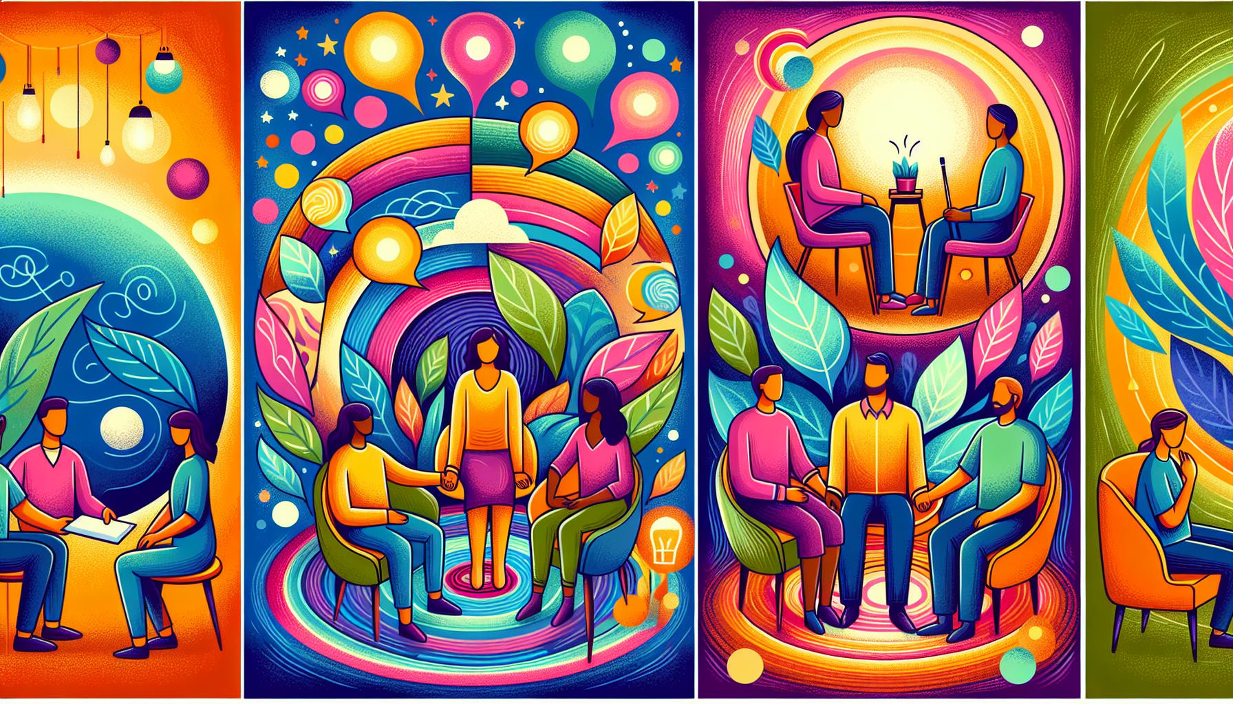 An illustration depicting various therapy types for depression.