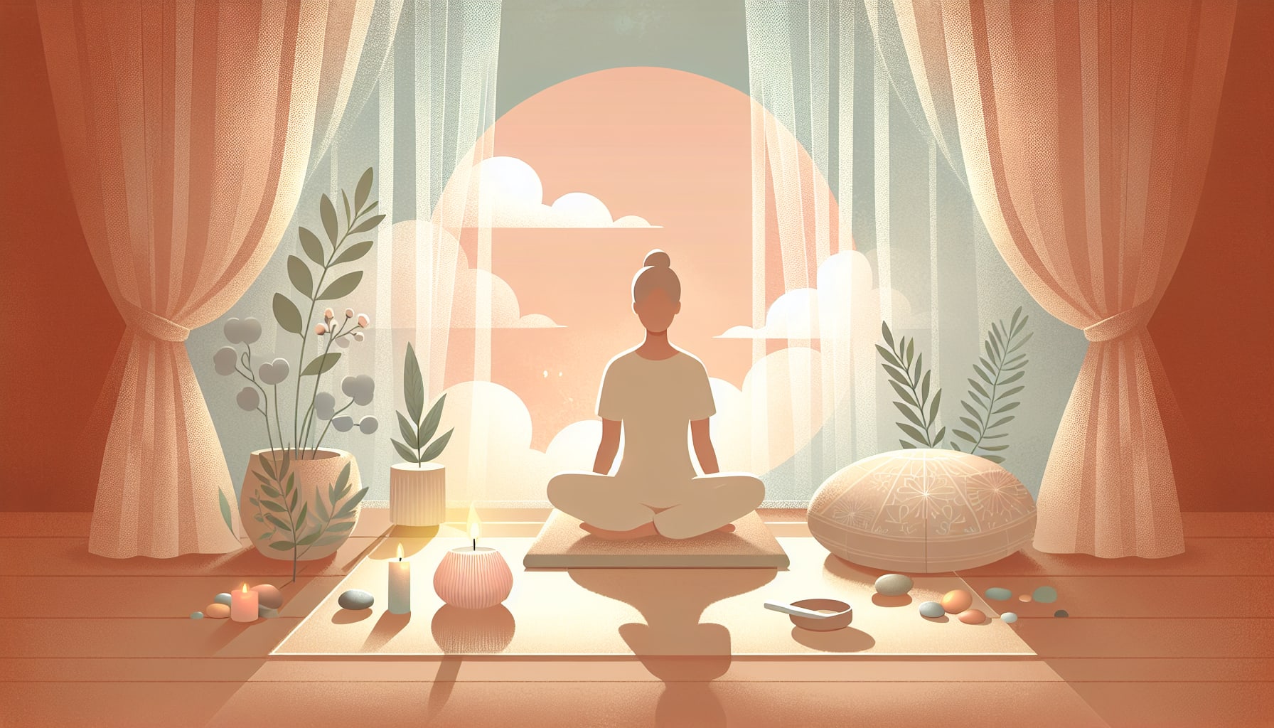 An illustration of a person preparing for a somatic therapy session, focusing on self-awareness.