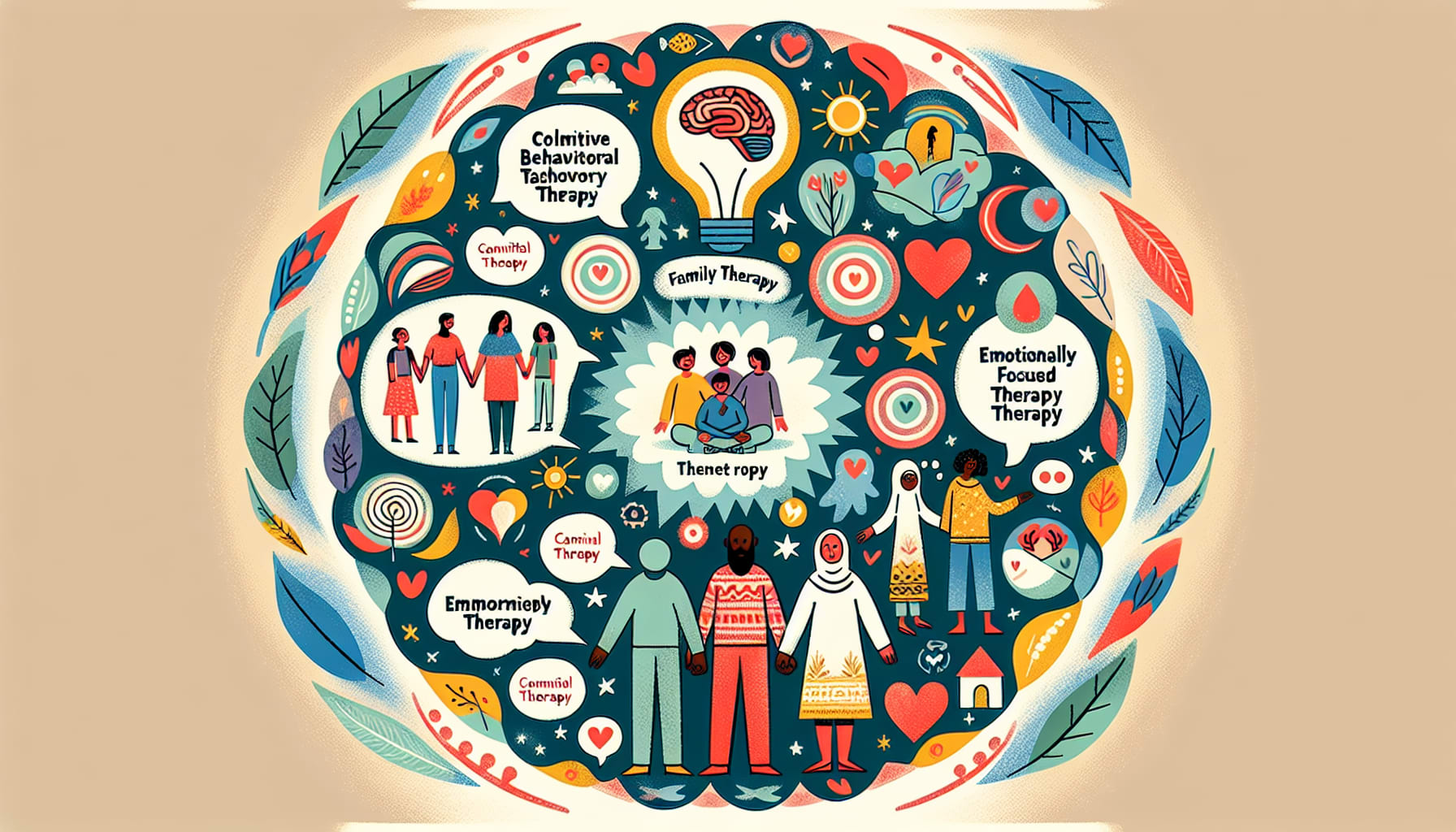 An illustration depicting various types of therapy for attachment issues.