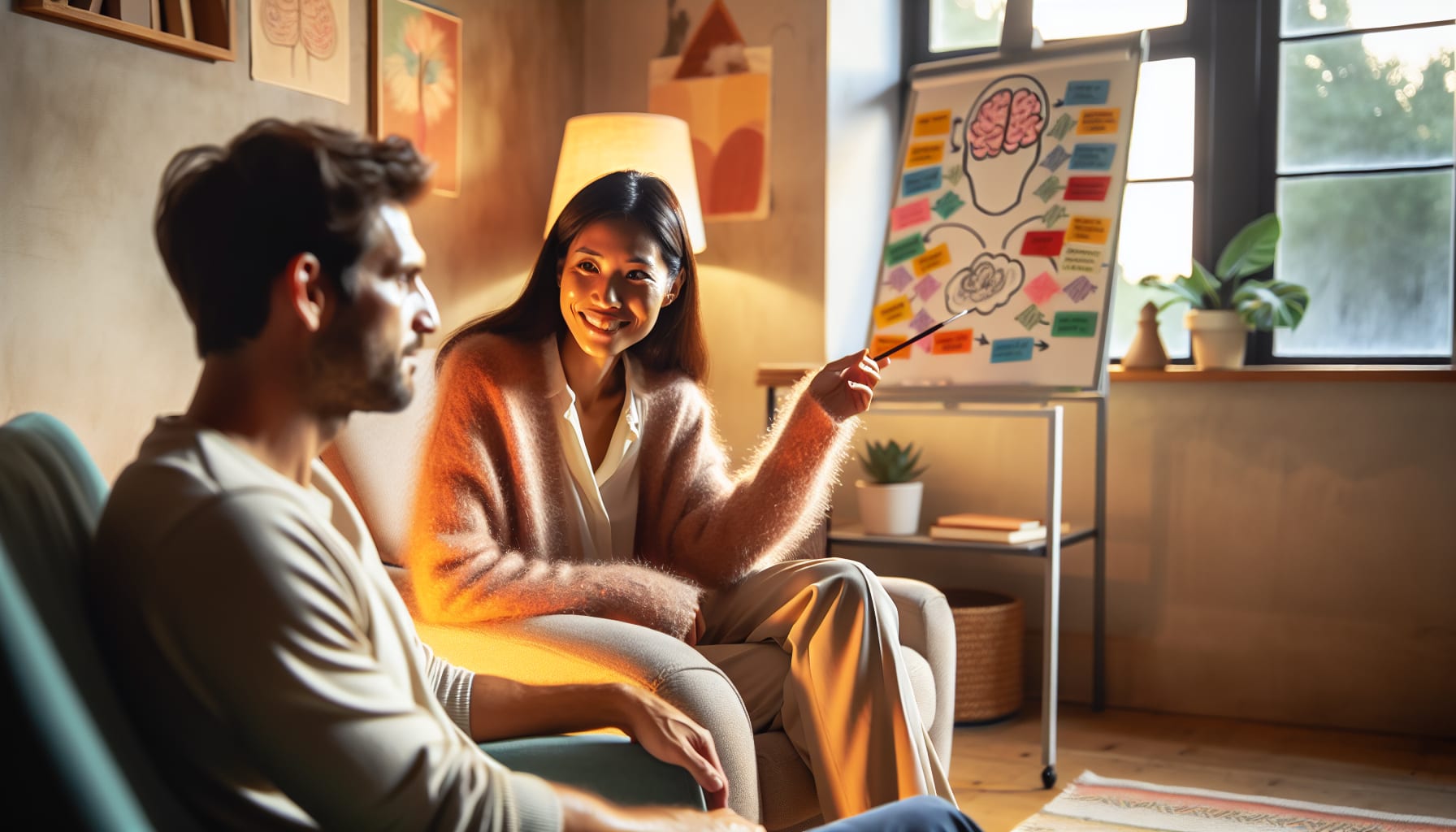 An illustration of cognitive behavioral therapy in action.