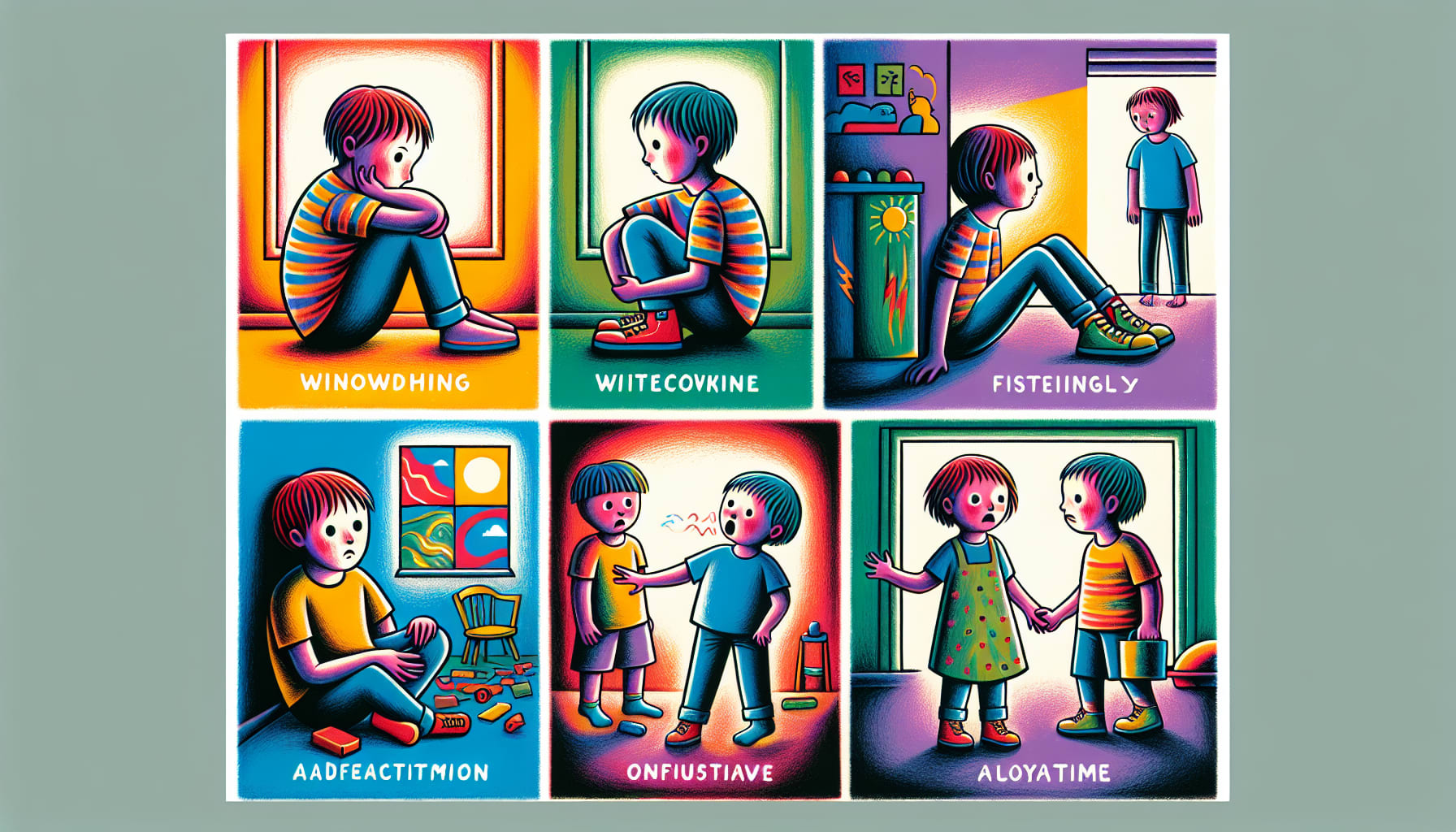 An illustration showing various symptoms of attachment disorders in children.
