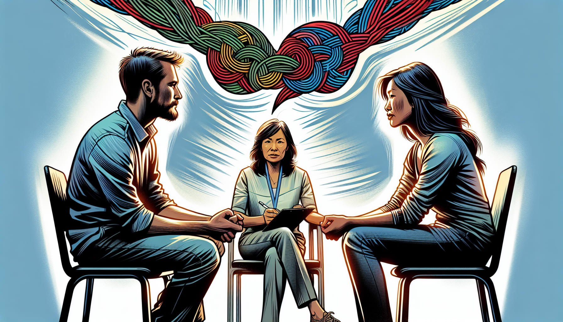 Illustration of a couple engaging in a counseling technique