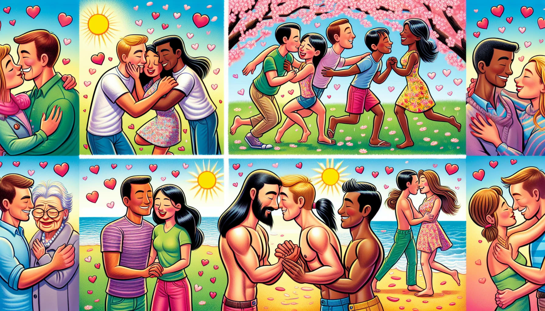 A cartoon depicting various ways to express love through physical touch.