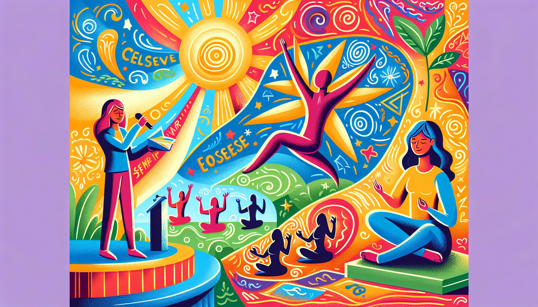 An illustration of a person building self-esteem and confidence through various activities.