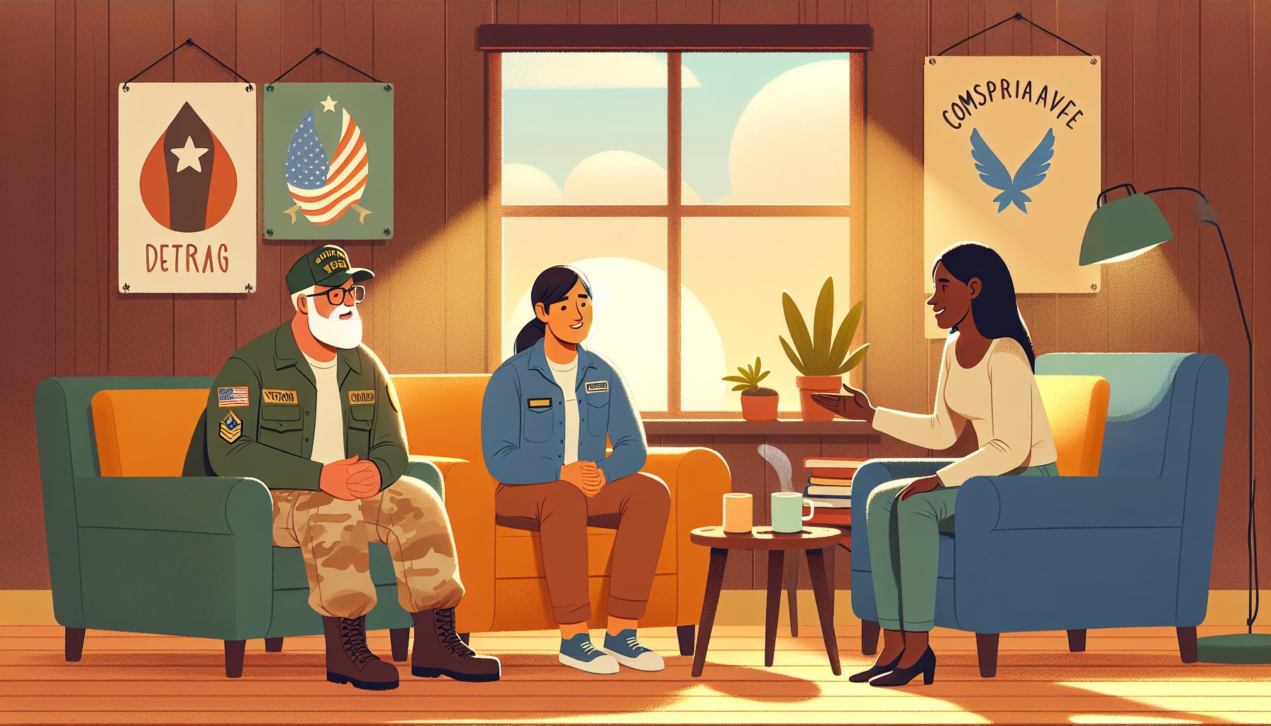 Mental health services available for active duty and veterans.