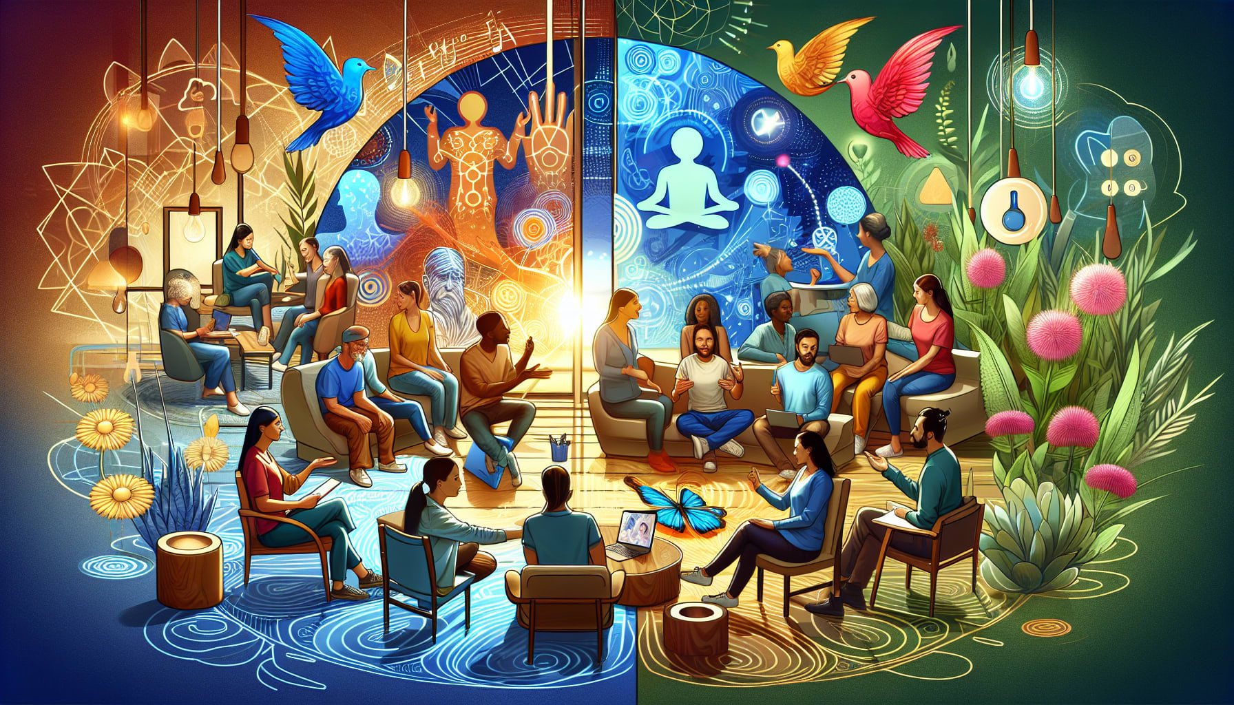An illustration representing different therapy approaches to mental health.