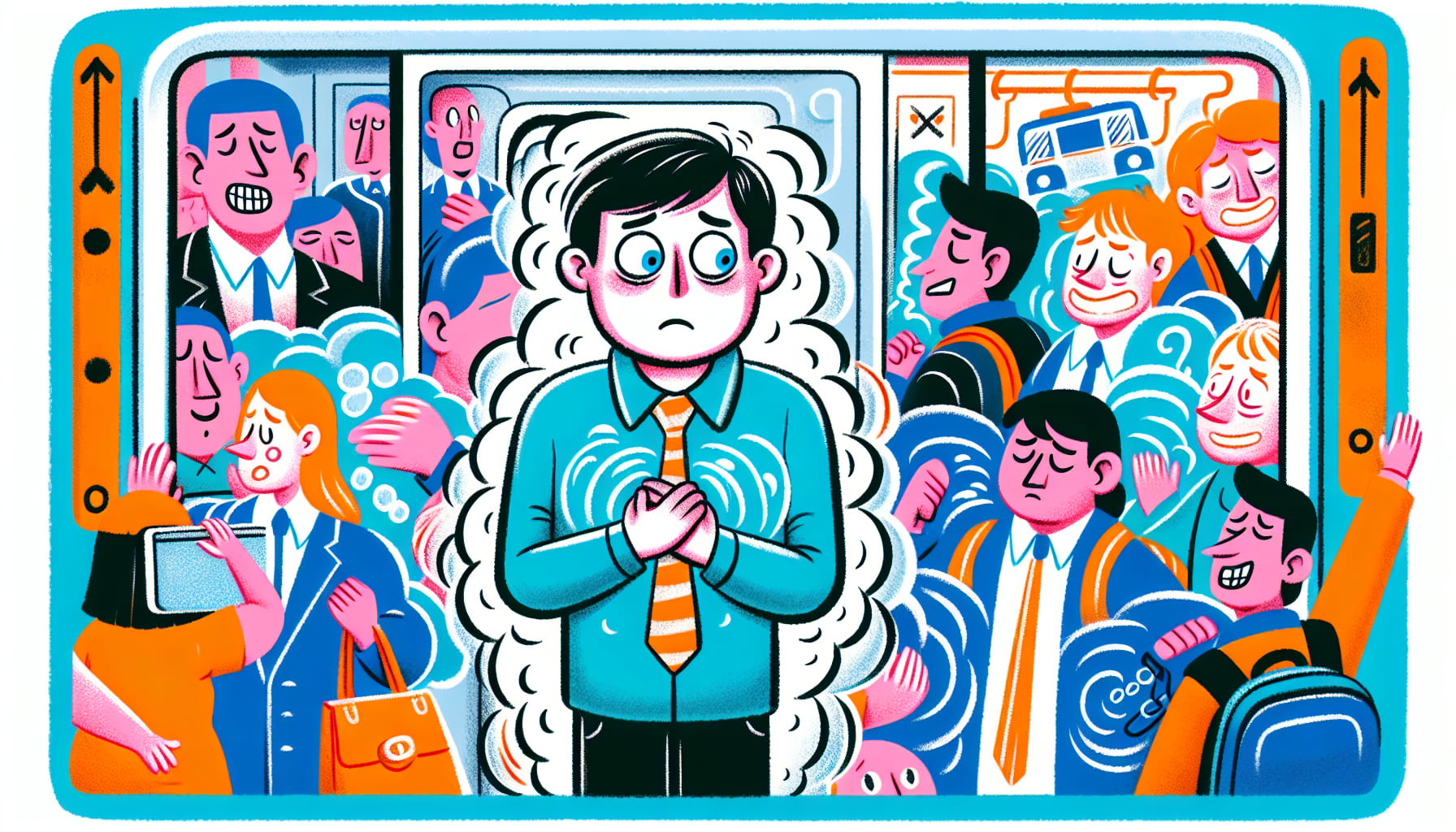 An illustration depicting a person coping with claustrophobia in everyday life, highlighting their challenges and strategies.
