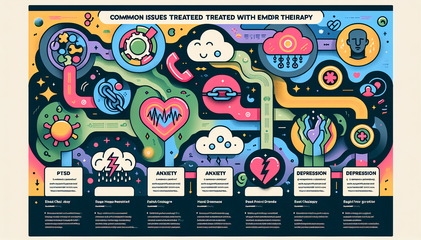 An infographic illustrating common issues treated with EMDR therapy.