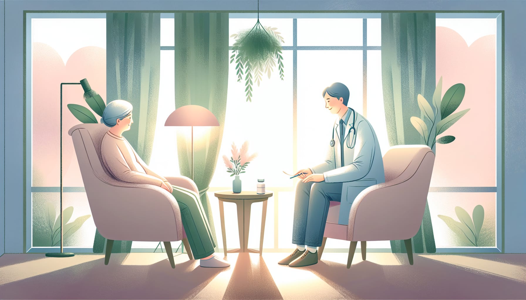 An illustration representing treatment options for Stockholm Syndrome, featuring healthcare professionals assisting a patient.