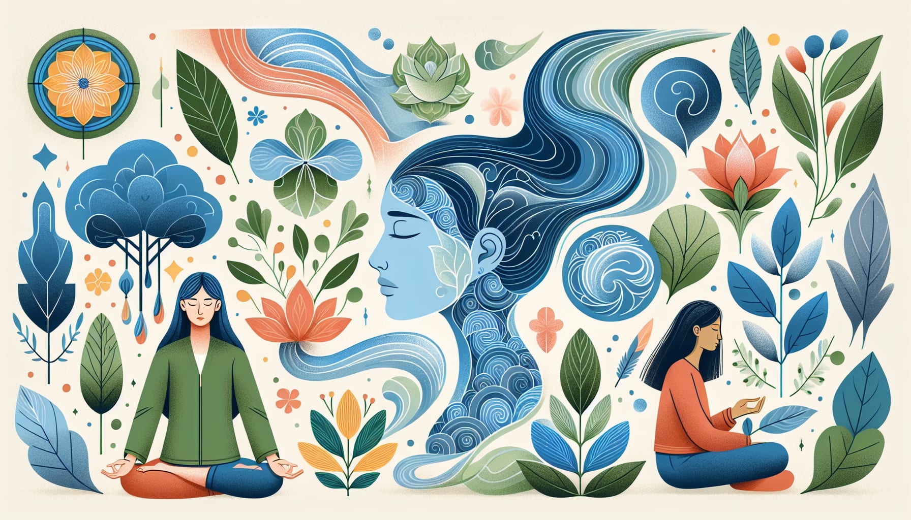 An illustration of various DBT mindfulness skills for emotional regulation.