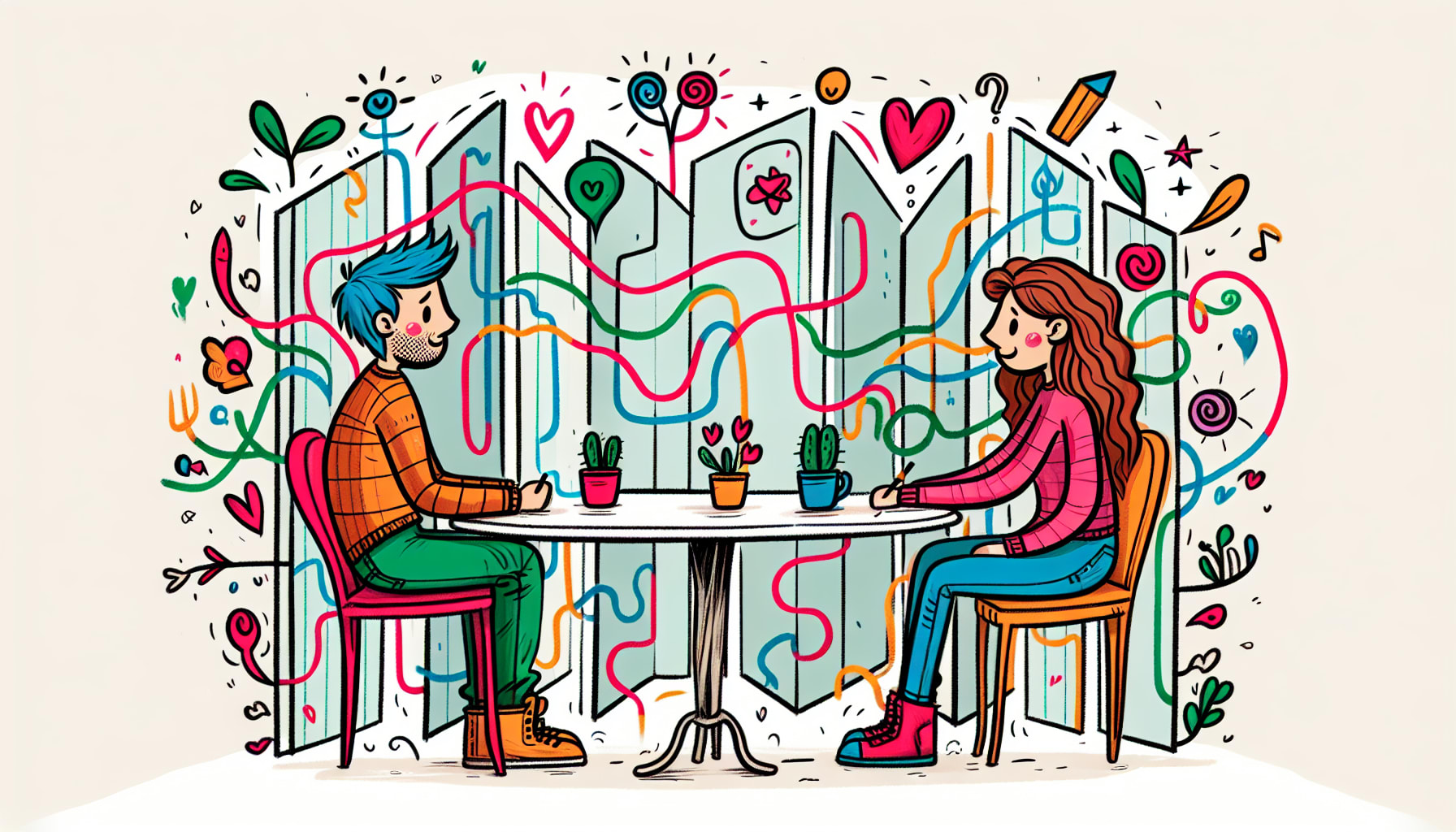 An illustration depicting a couple learning to set healthy boundaries in their relationship.
