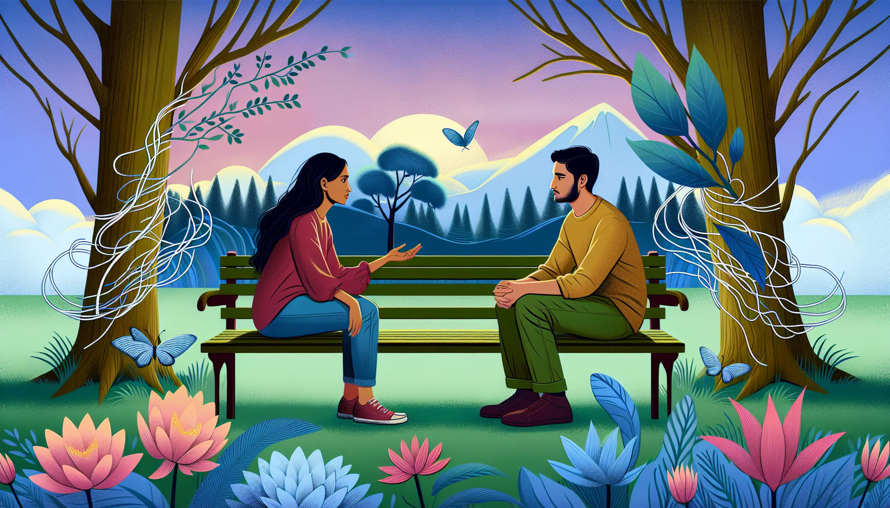 An illustration depicting common relationship issues addressed by CBCT.