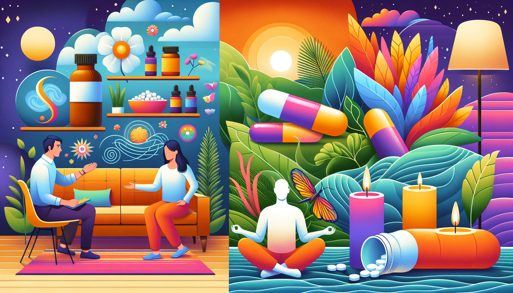 An illustration of various treatment options for phobias, including therapy and medication.