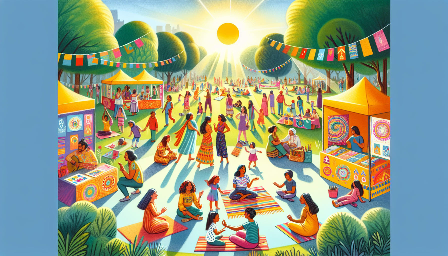 An illustration focused on reducing stigma and promoting mental health awareness, featuring a community event.