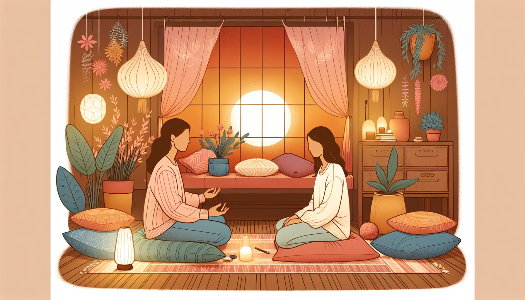 An illustration depicting a somatic therapy session in progress.