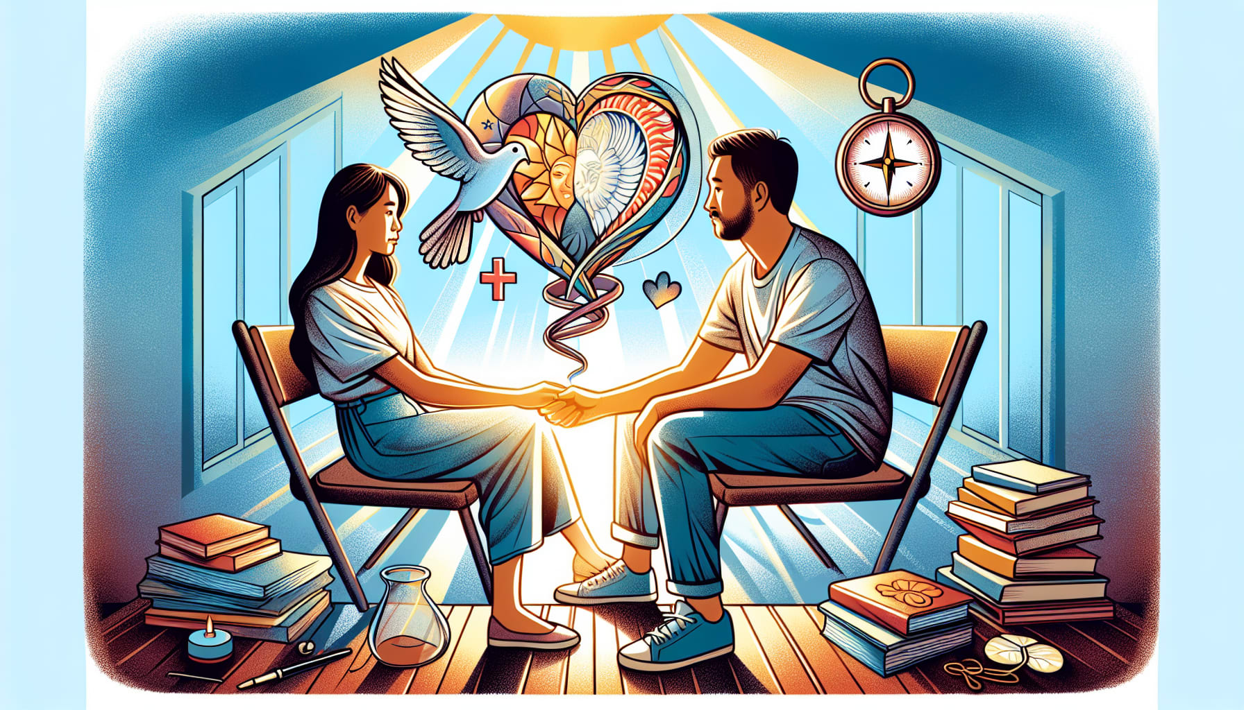 Illustration of a couple participating in a faith-based counseling program