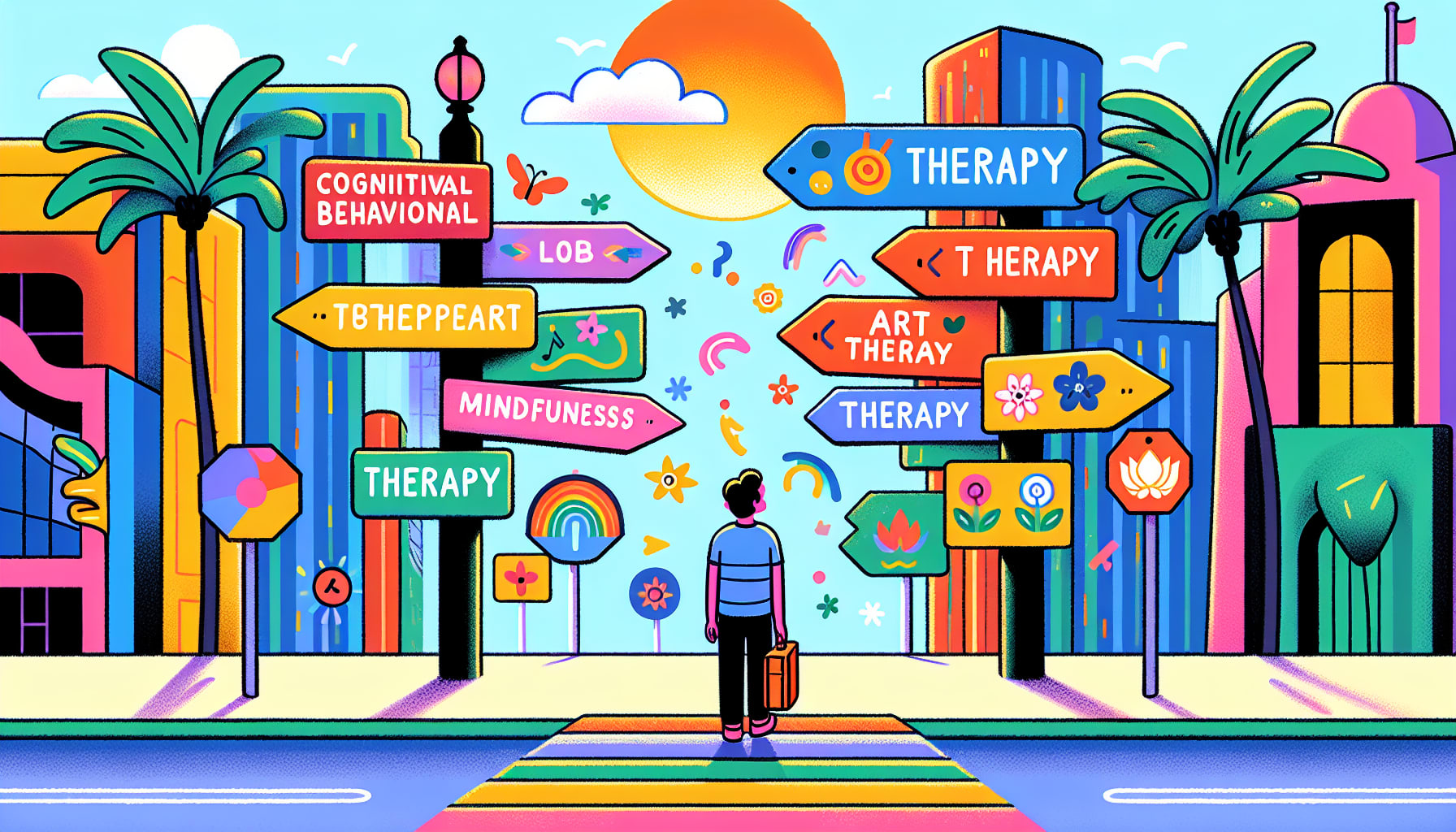 A cartoon illustrating the steps to start a therapy journey in Los Angeles.