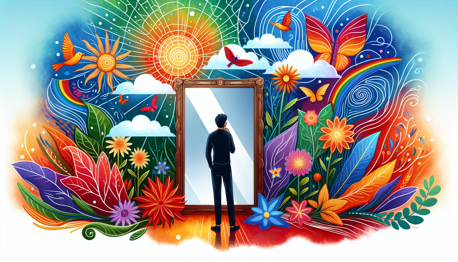 An illustration of an individual reflecting on self-esteem and personal growth, emphasizing the journey towards improvement.