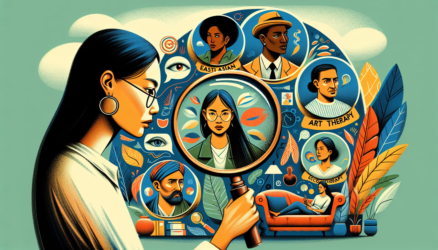 An illustration showing a person searching for the right therapist, emphasizing the importance of finding a good fit.