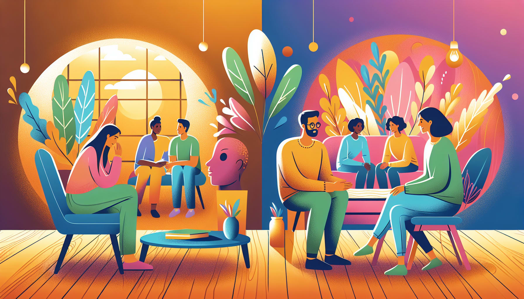 An illustration representing various anxiety therapy services offered at the Bay Area CBT Center.