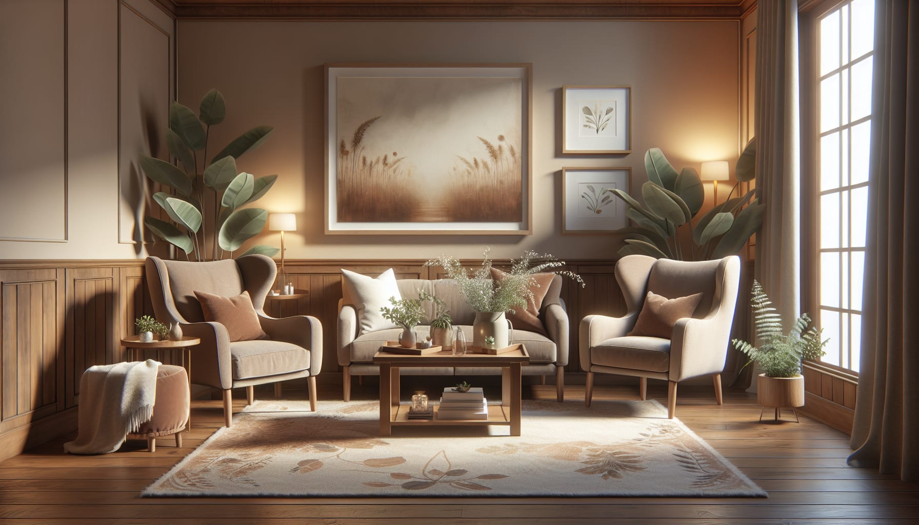 An illustration of a therapist's office in San Diego, designed to create a welcoming environment for clients.