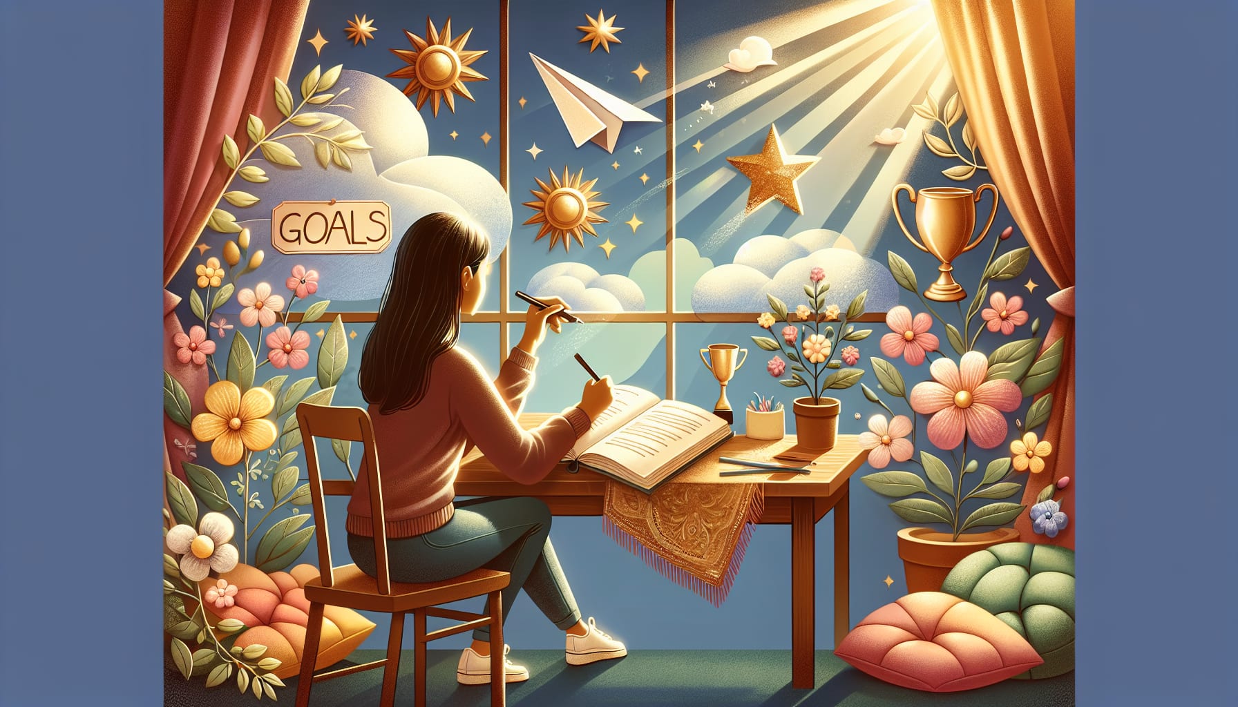 An illustration of goal-setting strategies in cognitive behavioral therapy.