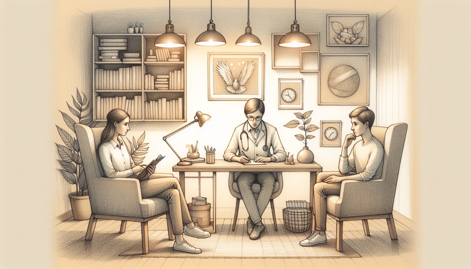An illustration of a mental health professional diagnosing a patient with phobia.
