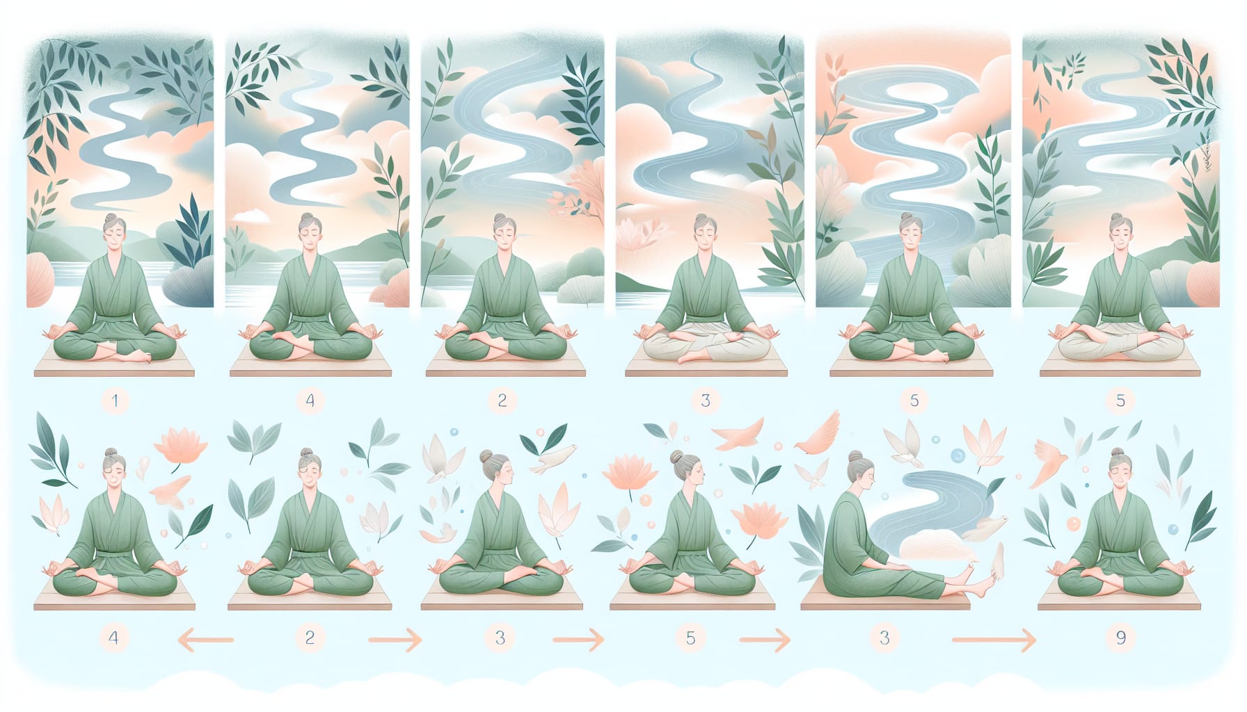 An illustration depicting the steps to practice progressive muscle relaxation.