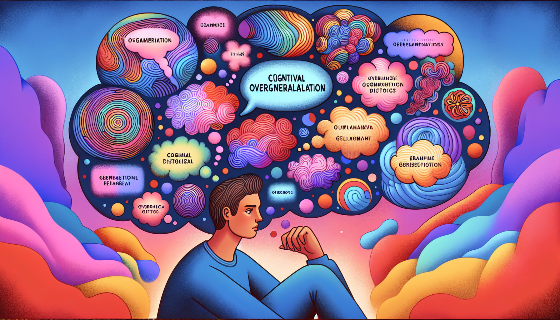 An illustration representing cognitive distortions, focusing on overgeneralization.