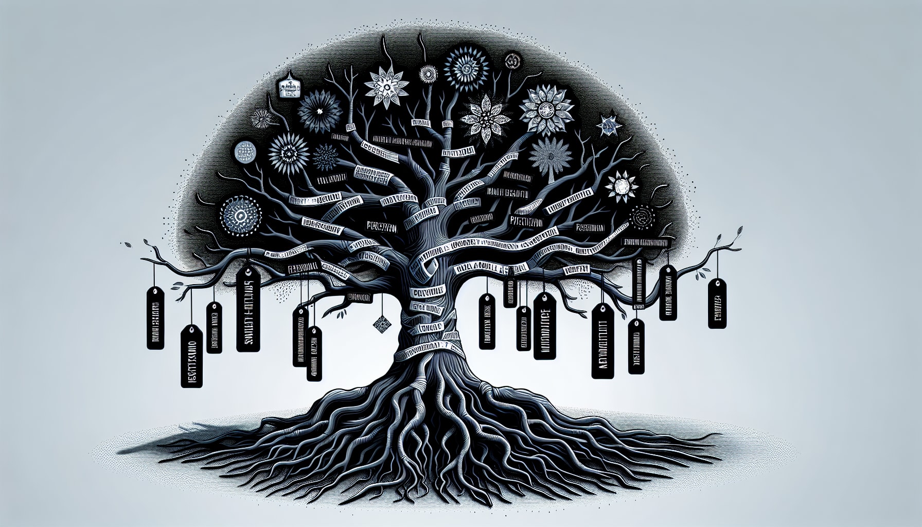 An illustration representing the common causes of all or nothing thinking, with various influences depicted.