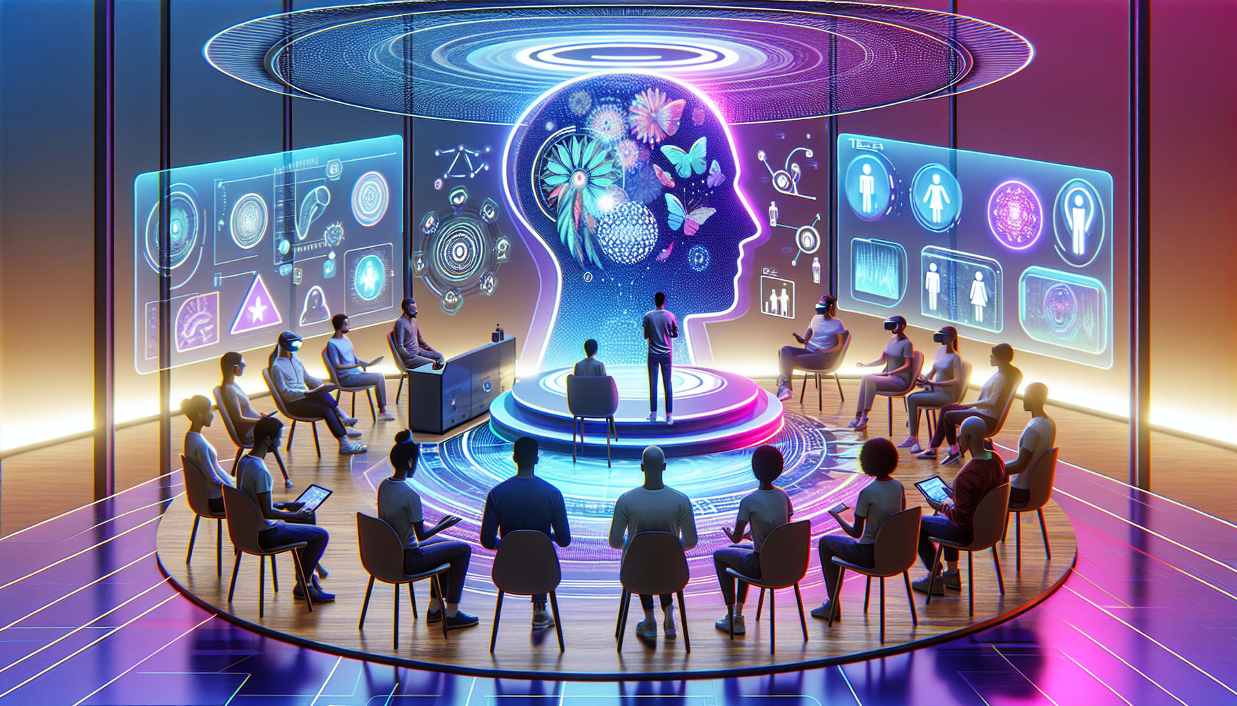 An illustration depicting future directions in transdiagnostic science, including technology integration.